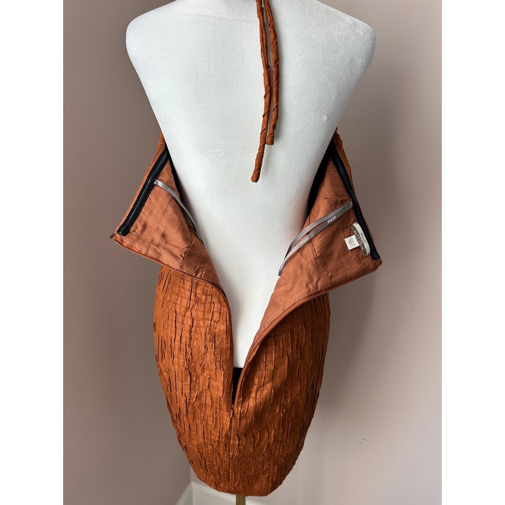 Boston Proper Strapless Mini Dress in Rust Orange with Embellished Neck - Picture 4 of 7